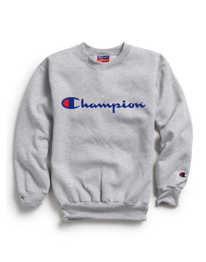 Hanorac Champion Double Dry Script Logo Fete Gri - Romania BIRQOMG-74